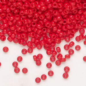 Seed bead, Miyuki, glass, pkg/250g, #8 rocaille, opaque red, (RR-408).