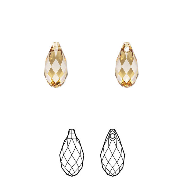 Briolette 2pk golden topaz, Crystal Passions® 11x5.5mm pendant drop 6010 image number 0