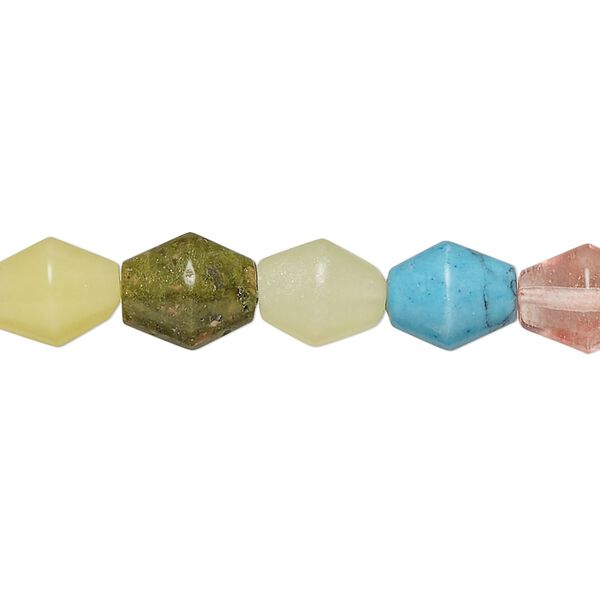 Multi-gemstone / glass 1pkg1, double cone bead 15 inch 10x7mm-10x9mm image number 0