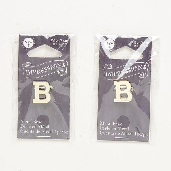 Bead, gold-finished "pewter" (zinc-based alloy), 13x11mm top-drilled alphabet letter "B" with 2mm hole. Sold per pkg of 2. image number 0