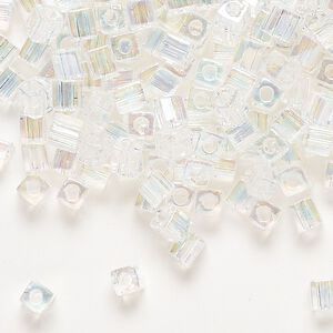 Seed bead, Miyuki, glass, pkg/250g, 3.5-3.7mm square, translucent rainbow clear (SB-250).