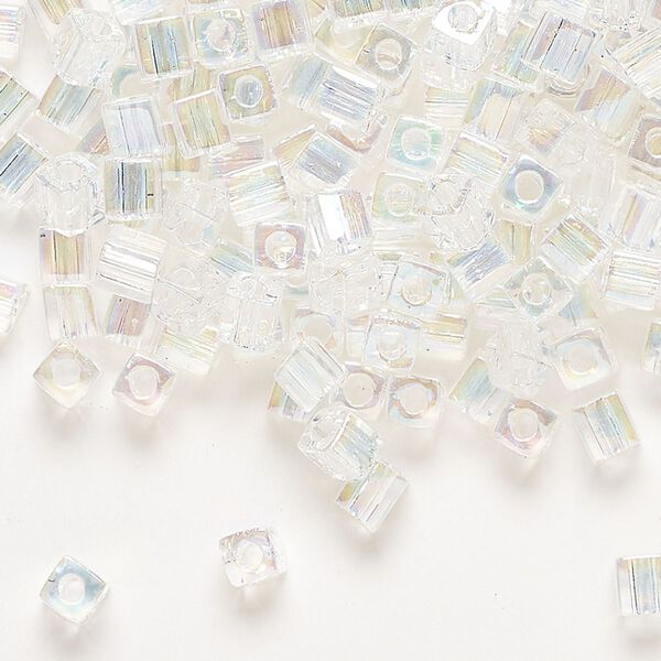 Seed bead, Miyuki, glass, pkg/250g, 3.5-3.7mm square, translucent rainbow clear (SB-250). image number 0