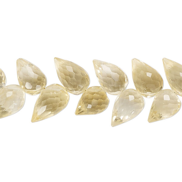 Bead, citrine (heated), hand-cut 10x7mm herringbone-drilled faceted briolette, C grade, Mohs hardness 7. Sold per pkg of 40. image number 0