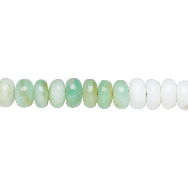 Bead, green Peruvian opal (natural), light to medium, 6x3mm-8x4mm hand-cut rondelle, B grade, Mohs hardness 5 to 6-1/2. Sold per 8-inch strand, approximately 50 beads. image number 0