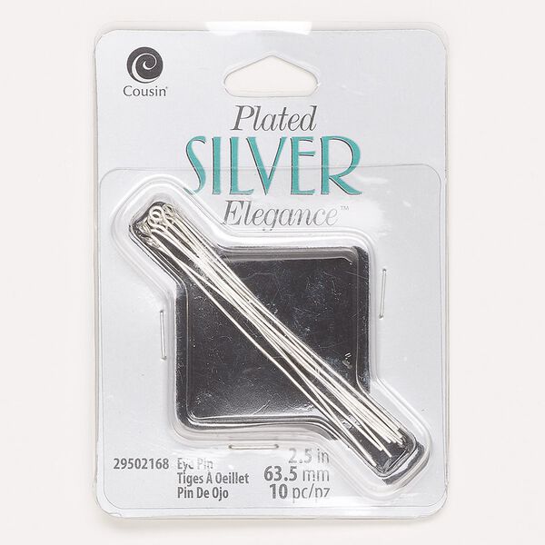 Eye pin, lacquer and silver-plated brass, 2-1/2 inches, 23-gauge. Sold per pkg of 10. image number 0
