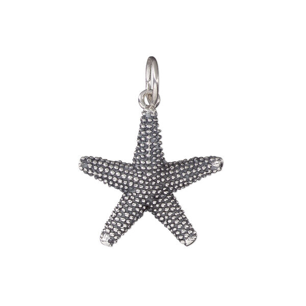 Charm, antiqued sterling silver, 20mm 3D starfish. Sold individually. image number 0
