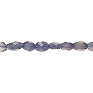 Iolite 1pkg1, hand-cut faceted puffed oval bead 13 inch 5x4mm-10x6mm