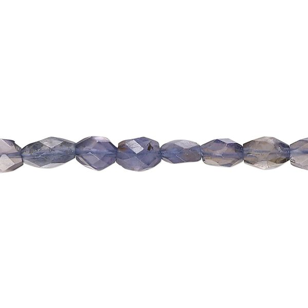 Iolite 1pkg1, hand-cut faceted puffed oval bead 13 inch 5x4mm-10x6mm image number 0