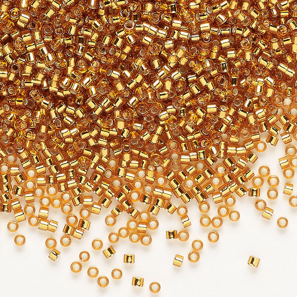 Seed bead, Delica®, glass, pkg/7.5g, #11 round, transparent silver-lined marigold (DB-1201). image number 0