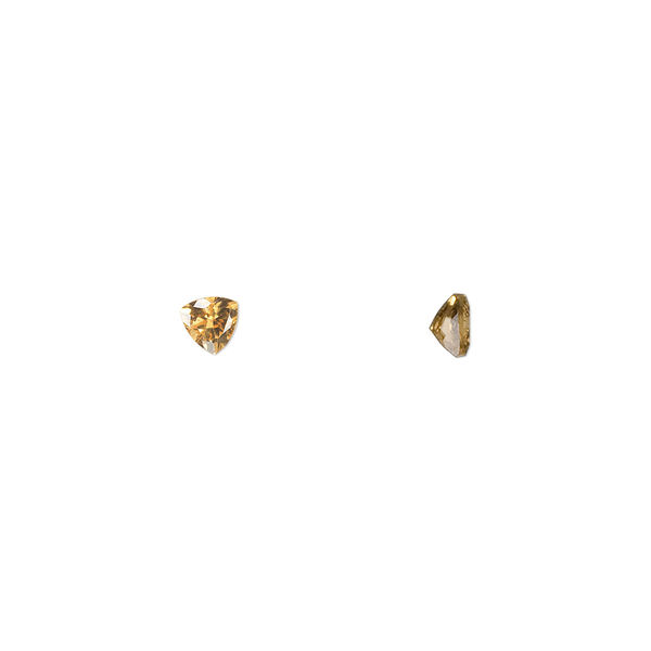 Gem, citrine (heated), 4x4x4mm faceted triangle, A grade, Mohs hardness 7. Sold per pkg of 2. image number 0