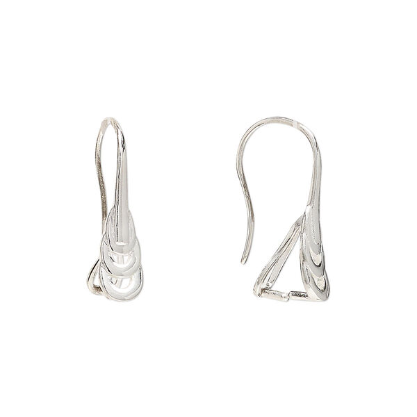 Ear wire, sterling silver, 19mm hook with interlocking open teardrops and ice-pick bail and 5mm grip length, 20 gauge. Sold per pair. image number 0