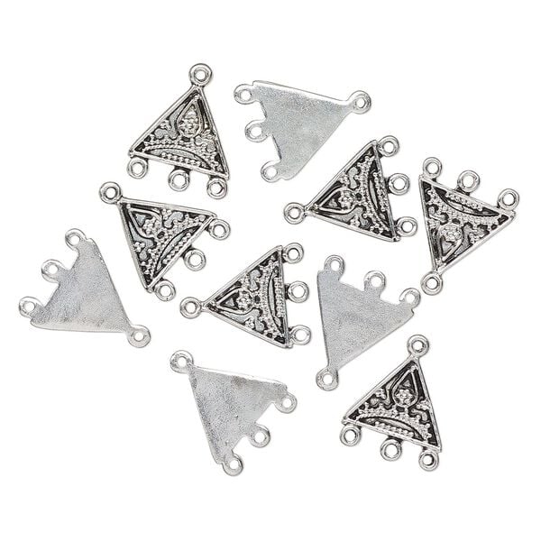 Drop, antique silver-finished "pewter" (zinc-based alloy), 18x15mm fancy triangle with 3 loops. Sold per pkg of 10. image number 0