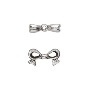 Bead, antique silver-plated pewter (tin-based alloy), 16x9mm bow, fits 8mm cube bead. Sold per pkg of 4.