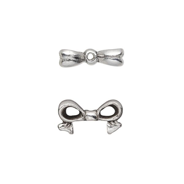 Bead, antique silver-plated pewter (tin-based alloy), 16x9mm bow, fits 8mm cube bead. Sold per pkg of 4. image number 0