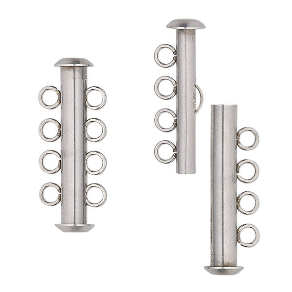 Clasp, 4-strand slide lock, stainless steel, 26x6mm tube. Sold per pkg of 4. image number 0