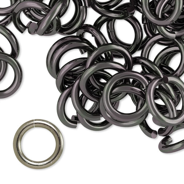 Jump ring, anodized aluminum, gunmetal, 12mm round, 7.9mm inside diameter, 12 gauge. Sold per pkg of 100. image number 0
