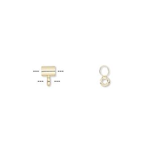 Bead, gold-plated brass, 4x3mm round tube with open loop. Sold per pkg of 10.