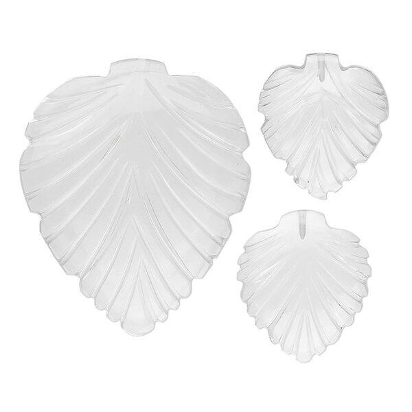 Bead, quartz crystal (natural), (1) 29x25mm and (2) 15.5x13.5mm top-drilled double-sided carved leaf, B grade, Mohs hardness 7. Sold per 3-piece set. image number 0