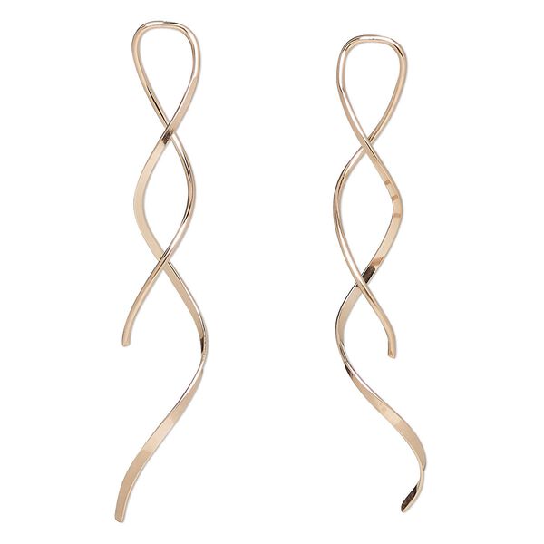 Ear wire 1pkg2 14Kt rose gold-filled, 2 inch flat ribbon / right and left, 20 gauge 1 pair image number 0