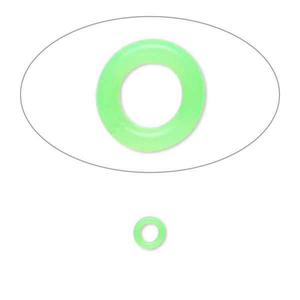 Component, Oh! Ring™, silicone, neon green, 5mm round with 2.5mm hole. Sold per pkg of 500. image number 0