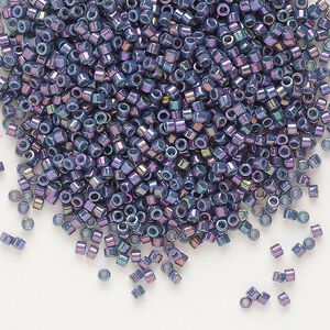 Seed bead, Delica®, glass, pkg/50g, #11 round, opaque rainbow gold luster purple grey (DB-0134).