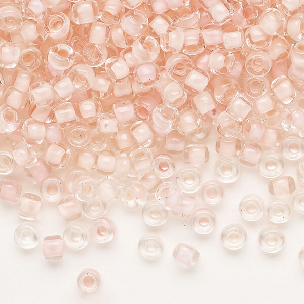 Seed bead, Dyna-Mites™, glass, translucent inside color peppermint pink, #6 round. Sold per 1/2 kilogram pkg. image number 0