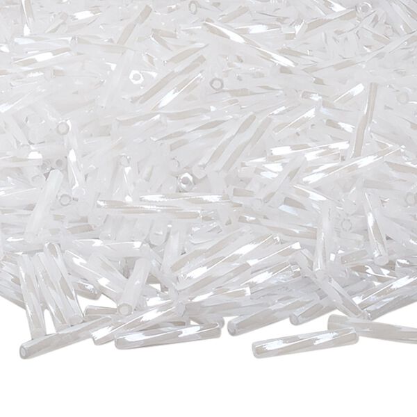 Bead, Miyuki, bugle bead, glass, pkg/250 g, 12x2mm center-drilled twisted, luster opaque white, (TW-511). image number 0