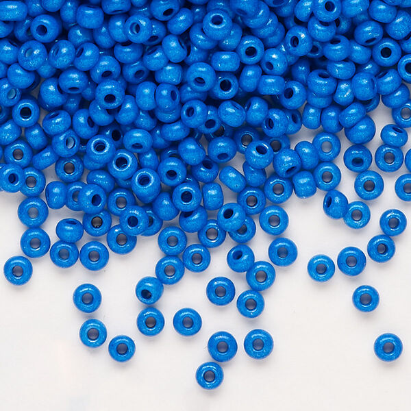 Seed bead, Preciosa Ornela Czech glass, pkg/50g, #8 rocaille, opaque terra intensive dyed blue chalkwhite, (16A38). image number 0