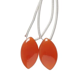 Carnelian 1pkg2, hand-cut top-drilled puffed marquise bead 18x11mm