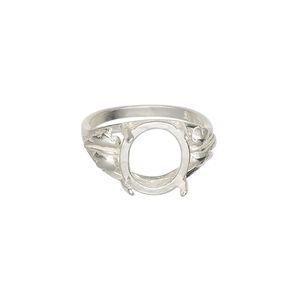 Ring, Sure-Set™, sterling silver, two-leaf band with 12x10mm 4-prong oval setting, size 7. Sold individually.