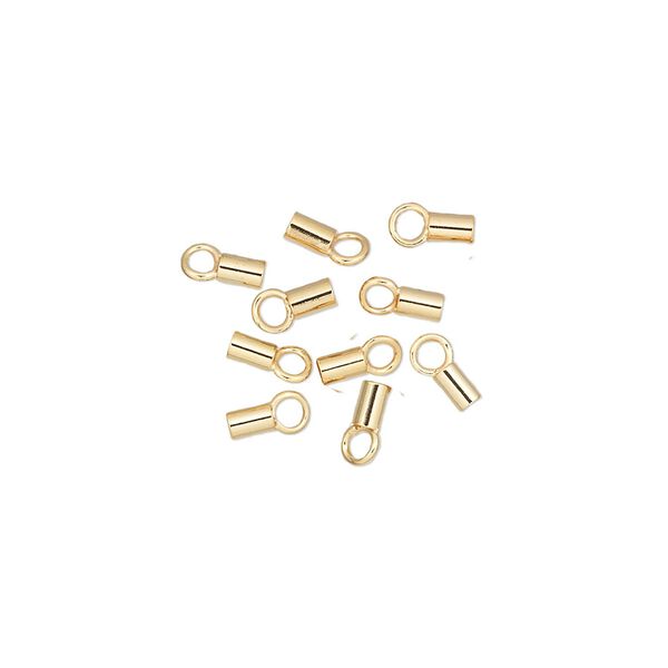 Crimp end, gold-plated brass, 3.5x2mm tube with loop, 1.5mm inside diameter. Sold per pkg of 500. image number 0