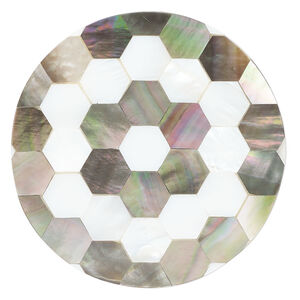 Focal, black lip shell / mother-of-pearl shell / resin (assembled) 1pkg1, 50mm undrilled 1sided flat round.