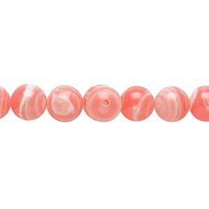 Bead, resin, white and pink, 8mm round. Sold per 15-1/2" to 16" strand.