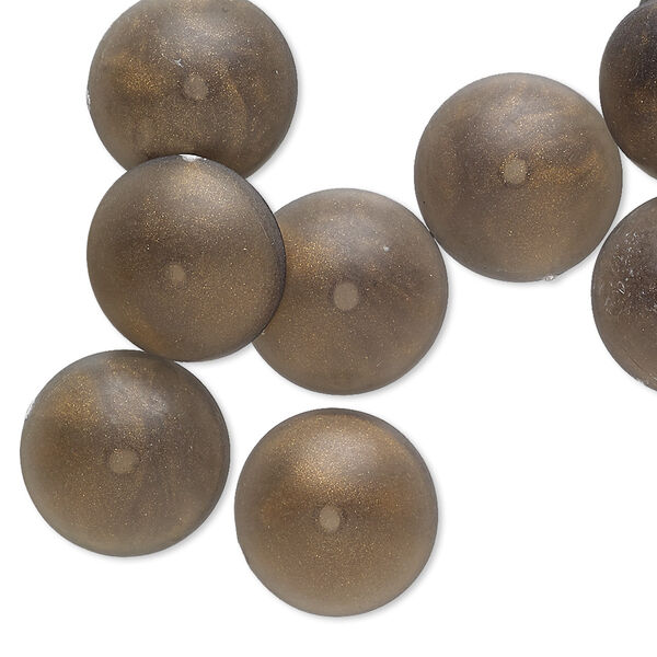 Cabochon, acrylic, frosted marbled translucent gold and dark grey, 14mm half-drilled non-calibrated round. Sold per pkg of 10. image number 0