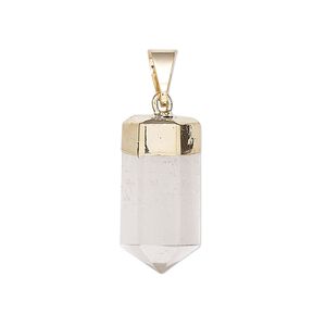 Quartz crystal / brass 1pkg1, gold-plated hand-cut faceted point pendant natural 20x10mm-25x12mm
