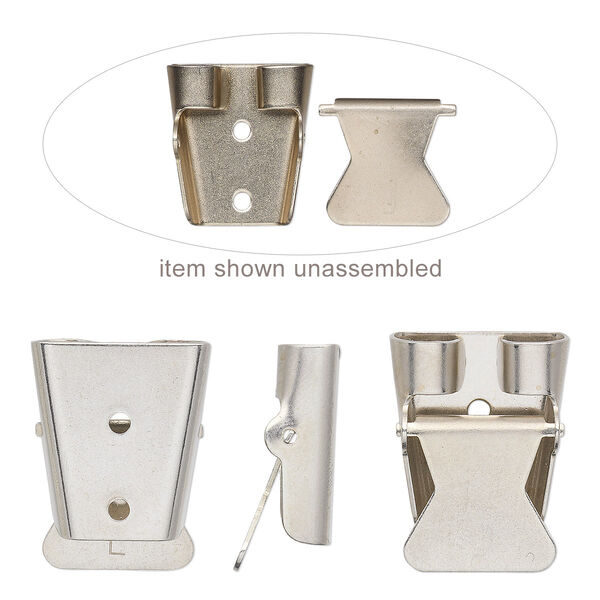 Bolo slide, nickel, 26x20mm lever-action, for use with leather cord. Sold per pkg of 1-2-piece set. image number 0