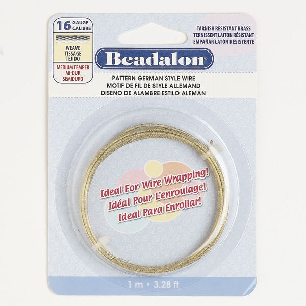 Wire, Beadalon® 1pkg1, gold-finished brass, weave round, 16 gauge, 1 meter section. image number 0