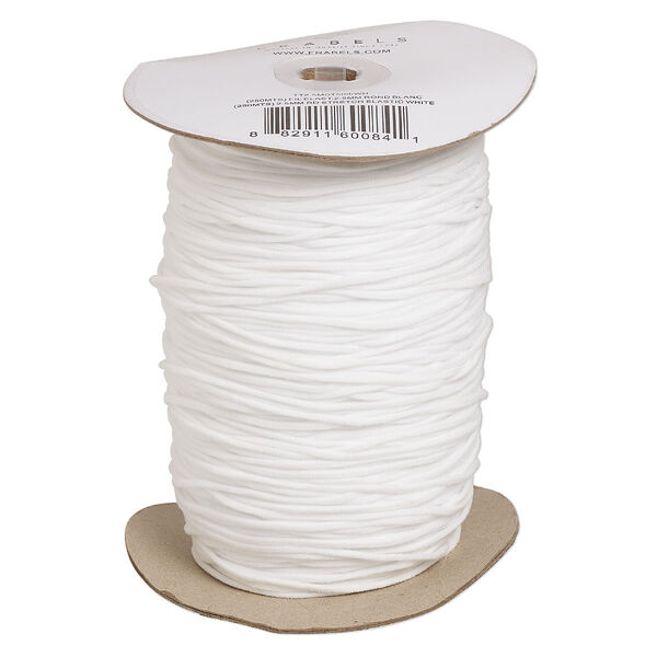 Cord, elastic, white, 2.5mm round, 25-pound test. Sold per 250-meter spool. image number 0