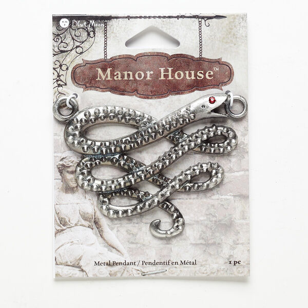 Focal, antique nickel-finished "pewter" (zinc-based alloy), 63x52mm snake. Sold individually. image number 0