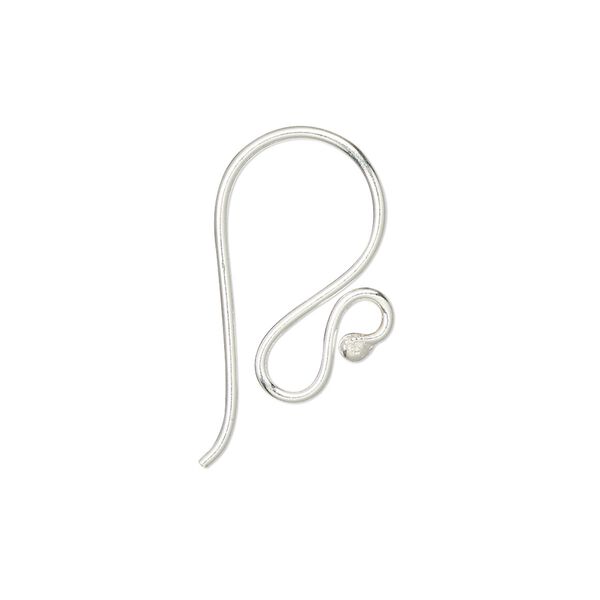 Ear wire fishhook 1pkg2 sterling silver, 20mm curved / ball / open loop, 18 gauge 1 pair image number 0