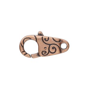 Clasp lobster claw 1pkg6 "pewter" (zinc alloy), 24.5x11mm double-sided, antique copper finish 1-strand