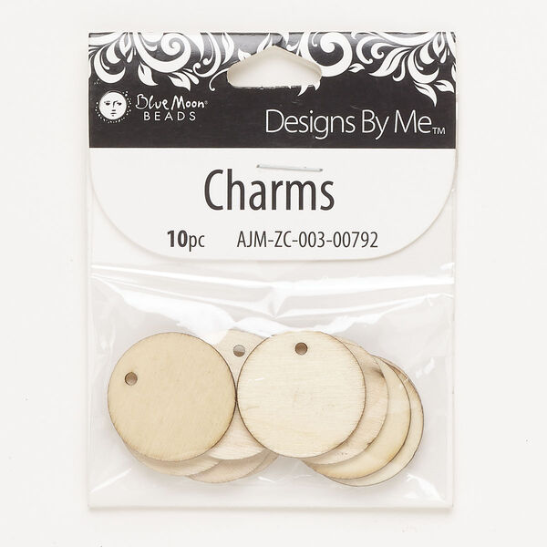 Drop, wood (natural), 25mm round. Sold per pkg of 10. image number 0