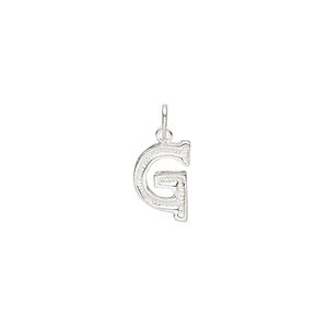 Charm, sterling silver, 11x8mm fancy block alphabet letter "G." Sold individually.