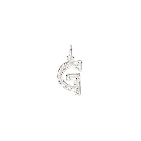Charm, sterling silver, 11x8mm fancy block alphabet letter "G." Sold individually. image number 0