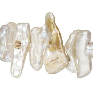 Pearl, cultured freshwater pearl (dyed), peach and silver, 12x6-30x15mm stick, D grade, Mohs hardness 2-1/2 to 4. Sold per 8-inch strand.