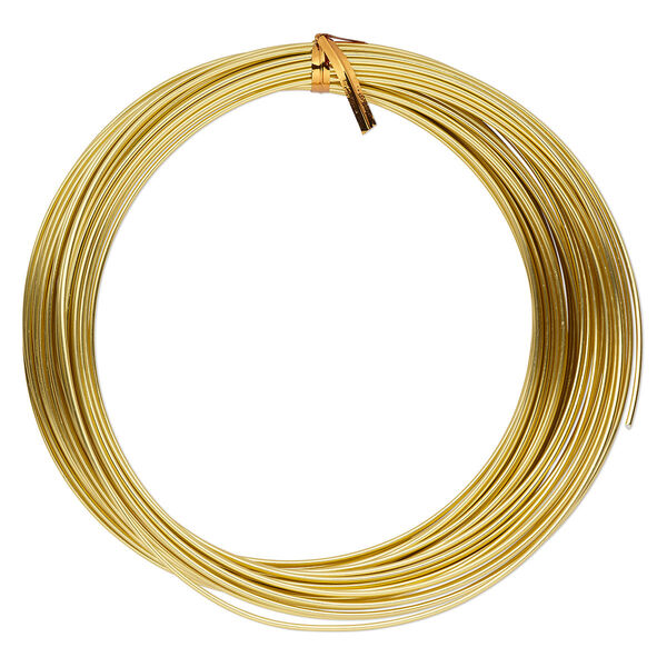 Wire, anodized aluminum, gold, 1.5mm round, 14 gauge. Sold per pkg of 45 feet. image number 0