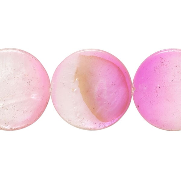 Mother-of-pearl shell 1pkg1, puffed flat round bead 15 inch shaded pink / purple / white 19-20mm image number 0