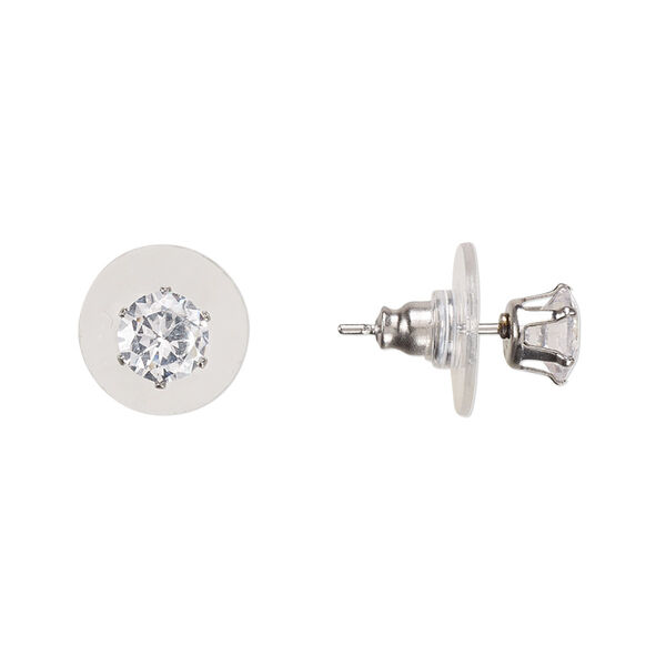 Earring, Everyday Jewelry, cubic zirconia and stainless steel, clear, 6mm round with post. Sold per 2 pairs. image number 0