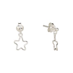 Earnuts, Create Compliments®, sterling silver, 14x8.5mm open star. Sold per pair.