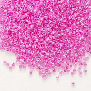 Seed bead, Delica®, glass, pkg/50g, #11 round, opaque inside dyed color luster hot pink (DB-0247).